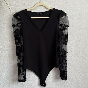 Express black mesh sleeve bodysuit NWOT